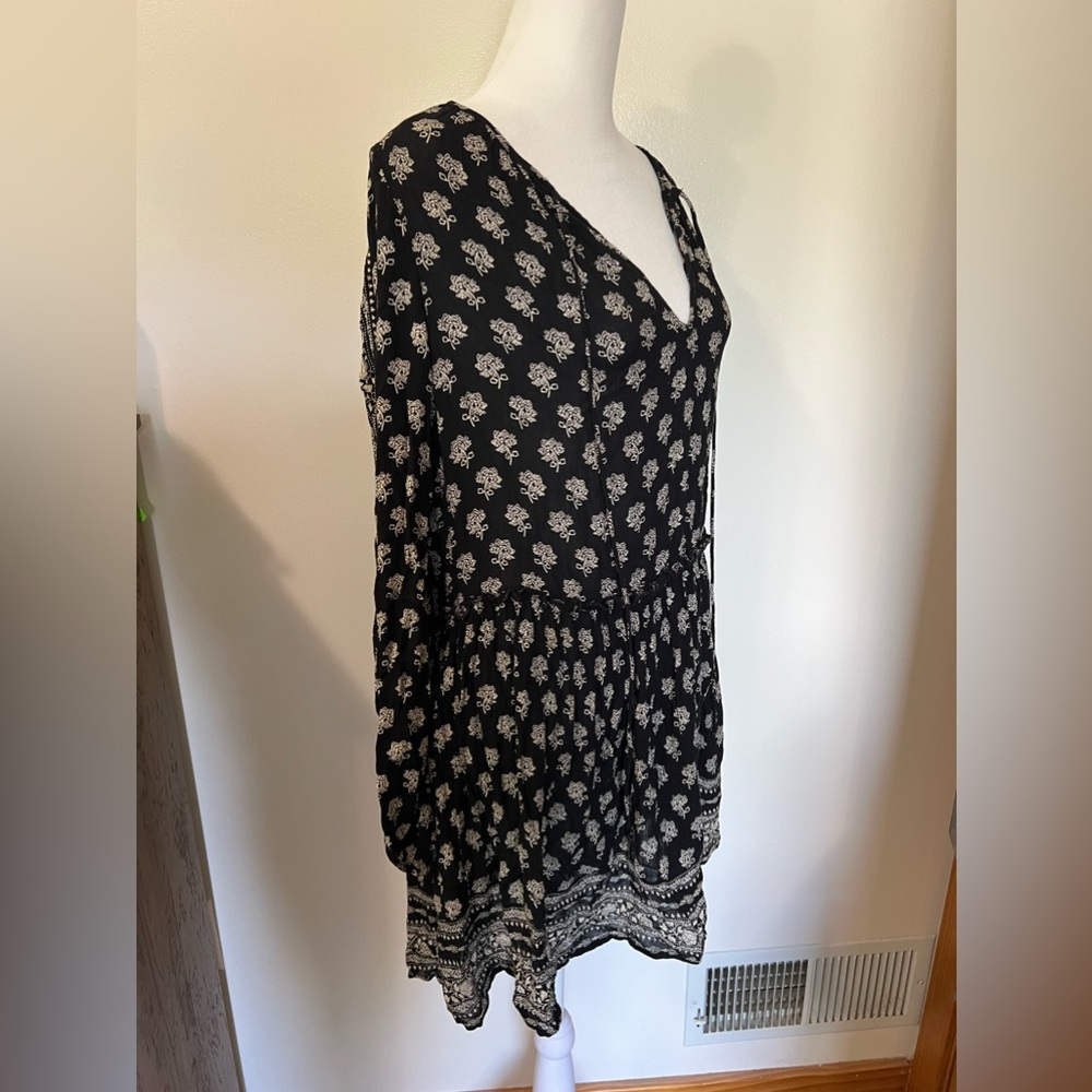Zara Black Ling Sleeve light long sleeve shirt mini dress size Large - Picture 2 of 12